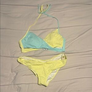 PINK Victoria's Secret Teal and Neon Yellow Bikini Set